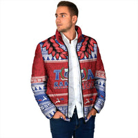 Personalised Toa Samoa Rugby Christmas Padded Jacket Ula Fala Samoan Pattern Red LT14 - Polynesian Pride