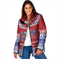 Personalised Toa Samoa Rugby Christmas Padded Jacket Ula Fala Samoan Pattern Red LT14 Women Red - Polynesian Pride