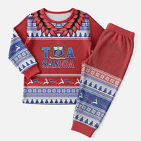 Personalised Toa Samoa Rugby Christmas Pajama Set Ula Fala Samoan Pattern Red LT14 Men Red - Polynesian Pride