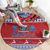 Toa Samoa Rugby Christmas Round Carpet Ula Fala Samoan Pattern Red - Polynesian Pride