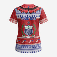 Personalised Toa Samoa Rugby Christmas Scrub Top Ula Fala Samoan Pattern Red LT14 - Polynesian Pride