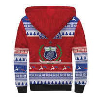 Personalised Toa Samoa Rugby Christmas Sherpa Hoodie Ula Fala Samoan Pattern Red - Polynesian Pride
