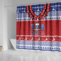 Toa Samoa Rugby Christmas Shower Curtain Ula Fala Samoan Pattern Red - Polynesian Pride
