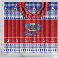 Toa Samoa Rugby Christmas Shower Curtain Ula Fala Samoan Pattern Red - Polynesian Pride
