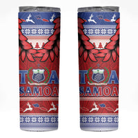 Toa Samoa Rugby Christmas Skinny Tumbler Ula Fala Samoan Pattern Red - Polynesian Pride