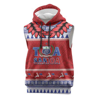 Personalised Toa Samoa Rugby Christmas Sleeveless Hoodie Ula Fala Samoan Pattern Red LT14 Red - Polynesian Pride