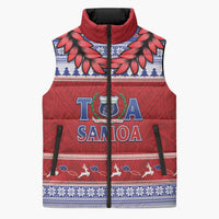 Personalised Toa Samoa Rugby Christmas Sleeveless Puffer Jacket Ula Fala Samoan Pattern Red LT14 Unisex Red - Polynesian Pride