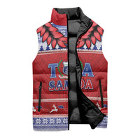 Personalised Toa Samoa Rugby Christmas Sleeveless Puffer Jacket Ula Fala Samoan Pattern Red LT14 - Polynesian Pride
