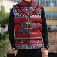 Personalised Toa Samoa Rugby Christmas Sleeveless Puffer Jacket Ula Fala Samoan Pattern Red LT14 - Polynesian Pride