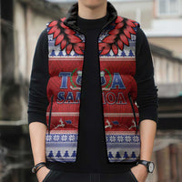 Personalised Toa Samoa Rugby Christmas Sleeveless Puffer Jacket Ula Fala Samoan Pattern Red LT14 - Polynesian Pride