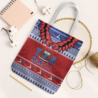 Toa Samoa Rugby Christmas Tote Bag Ula Fala Samoan Pattern Red LT14 White Strap One Size Red - Polynesian Pride