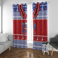 Toa Samoa Rugby Christmas Window Curtain Ula Fala Samoan Pattern Red - Polynesian Pride
