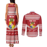 Personalised Tonga Rugby Christmas Couples Matching Tank Maxi Dress and Long Sleeve Button Shirt Mate Maa Tonga Ngatu Pattern LT14 - Polynesian Pride
