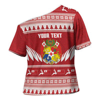 Personalised Tonga Rugby Christmas Cross Shoulder Shirt Mate Maa Tonga Ngatu Pattern - Polynesian Pride