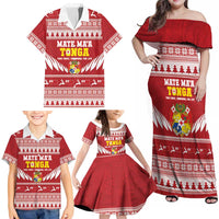 Personalised Tonga Rugby Christmas Family Matching Off Shoulder Maxi Dress and Hawaiian Shirt Mate Maa Tonga Ngatu Pattern LT14 - Polynesian Pride