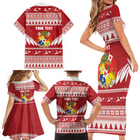 Personalised Tonga Rugby Christmas Family Matching Short Sleeve Bodycon Dress and Hawaiian Shirt Mate Maa Tonga Ngatu Pattern - Polynesian Pride