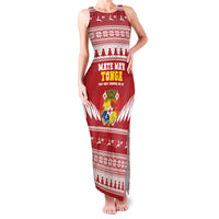 Personalised Tonga Rugby Christmas Family Matching Tank Maxi Dress and Hawaiian Shirt Mate Maa Tonga Ngatu Pattern LT14 Mom's Dress Red - Polynesian Pride