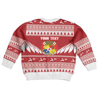 Personalised Tonga Rugby Christmas Kid Ugly Christmas Sweater Mate Maa Tonga Ngatu Pattern - Polynesian Pride