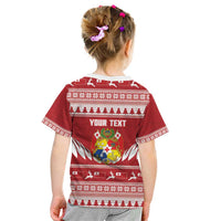 Personalised Tonga Rugby Christmas Kid T Shirt Mate Maa Tonga Ngatu Pattern - Polynesian Pride