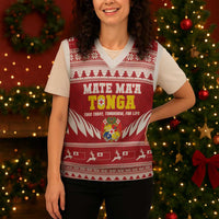 Personalised Tonga Rugby Christmas Knitted V-Neck Vest Mate Maa Tonga Ngatu Pattern LT14 - Polynesian Pride