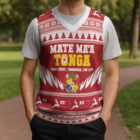 Personalised Tonga Rugby Christmas Knitted V-Neck Vest Mate Maa Tonga Ngatu Pattern LT14 - Polynesian Pride
