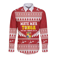 Personalised Tonga Rugby Christmas Long Sleeve Button Shirt Mate Maa Tonga Ngatu Pattern LT14 Unisex Red - Polynesian Pride