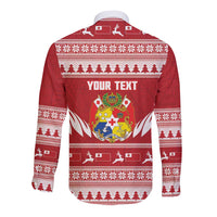 Personalised Tonga Rugby Christmas Long Sleeve Button Shirt Mate Maa Tonga Ngatu Pattern LT14 - Polynesian Pride