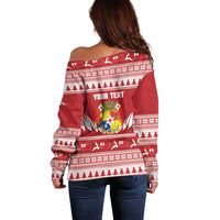 Personalised Tonga Rugby Christmas Off Shoulder Sweater Mate Maa Tonga Ngatu Pattern LT14 - Polynesian Pride