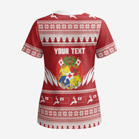 Personalised Tonga Rugby Christmas Scrub Top Mate Maa Tonga Ngatu Pattern LT14 - Polynesian Pride