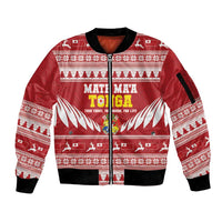 Personalised Tonga Rugby Christmas Sleeve Zip Bomber Jacket Mate Maa Tonga Ngatu Pattern LT14 Unisex Red - Polynesian Pride