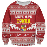 Personalised Tonga Rugby Christmas Sweatshirt Mate Maa Tonga Ngatu Pattern LT14 Unisex Red - Polynesian Pride