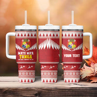 Personalised Tonga Rugby Christmas Tumbler With Handle Mate Maa Tonga Ngatu Pattern LT14 - Polynesian Pride