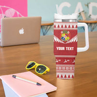 Personalised Tonga Rugby Christmas Tumbler With Handle Mate Maa Tonga Ngatu Pattern LT14 - Polynesian Pride