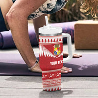 Personalised Tonga Rugby Christmas Tumbler With Handle Mate Maa Tonga Ngatu Pattern LT14 - Polynesian Pride