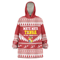 Personalised Tonga Rugby Christmas Wearable Blanket Hoodie Mate Maa Tonga Ngatu Pattern LT14 One Size Red - Polynesian Pride