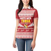 Personalised Tonga Rugby Christmas Women Polo Shirt Mate Maa Tonga Ngatu Pattern LT14 - Polynesian Pride