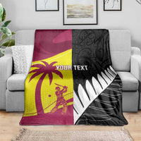 New Zealand and West Indies Cricket Custom Blanket Black Cap Windies Together - Polynesian Pride