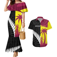 New Zealand and West Indies Cricket Custom Couples Matching Mermaid Dress and Hawaiian Shirt Black Cap Windies Together LT14 Black - Polynesian Pride