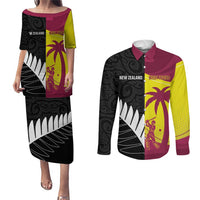 New Zealand and West Indies Cricket Custom Couples Matching Puletasi and Long Sleeve Button Shirt Black Cap Windies Together LT14 Black - Polynesian Pride