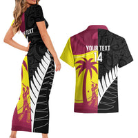 New Zealand and West Indies Cricket Custom Couples Matching Short Sleeve Bodycon Dress and Hawaiian Shirt Black Cap Windies Together - Polynesian Pride