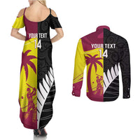 New Zealand and West Indies Cricket Custom Couples Matching Summer Maxi Dress and Long Sleeve Button Shirt Black Cap Windies Together - Polynesian Pride