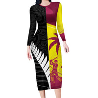 New Zealand and West Indies Cricket Custom Family Matching Long Sleeve Bodycon Dress and Hawaiian Shirt Black Cap Windies Together - Polynesian Pride