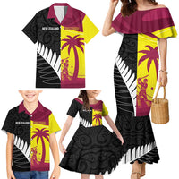 New Zealand and West Indies Cricket Custom Family Matching Mermaid Dress and Hawaiian Shirt Black Cap Windies Together - Polynesian Pride