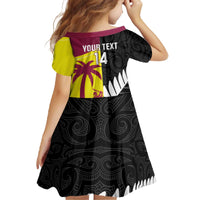 New Zealand and West Indies Cricket Custom Family Matching Off The Shoulder Long Sleeve Dress and Hawaiian Shirt Black Cap Windies Together - Polynesian Pride