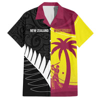 New Zealand and West Indies Cricket Custom Family Matching Off The Shoulder Long Sleeve Dress and Hawaiian Shirt Black Cap Windies Together - Polynesian Pride