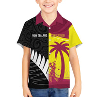 New Zealand and West Indies Cricket Custom Family Matching Off The Shoulder Long Sleeve Dress and Hawaiian Shirt Black Cap Windies Together - Polynesian Pride