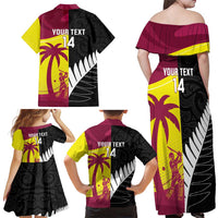 New Zealand and West Indies Cricket Custom Family Matching Off Shoulder Maxi Dress and Hawaiian Shirt Black Cap Windies Together - Polynesian Pride