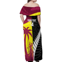New Zealand and West Indies Cricket Custom Family Matching Off Shoulder Maxi Dress and Hawaiian Shirt Black Cap Windies Together - Polynesian Pride