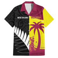 New Zealand and West Indies Cricket Custom Family Matching Short Sleeve Bodycon Dress and Hawaiian Shirt Black Cap Windies Together - Polynesian Pride