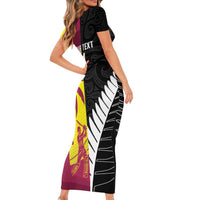 New Zealand and West Indies Cricket Custom Family Matching Short Sleeve Bodycon Dress and Hawaiian Shirt Black Cap Windies Together - Polynesian Pride